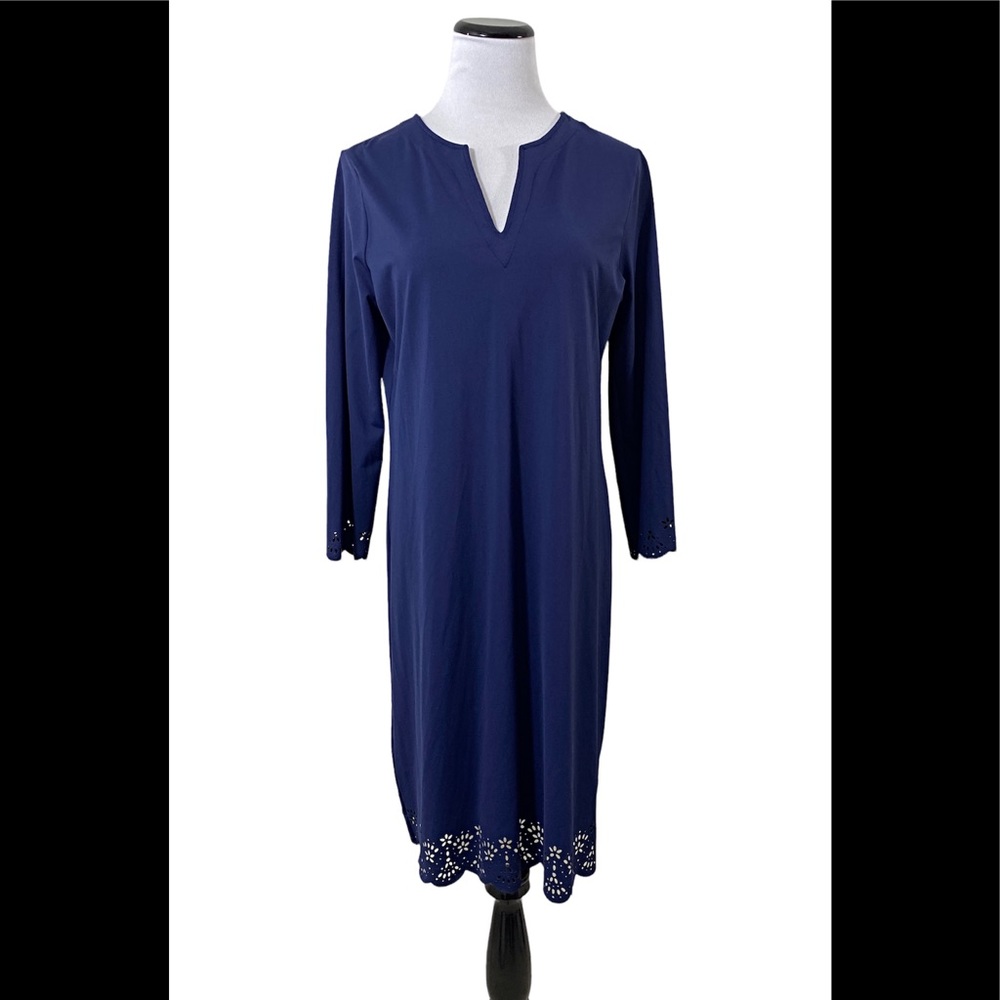 Lands End Swim Cover Up Dress Sz S Tall 6 - 8 Navy Blue Swimsuit Material